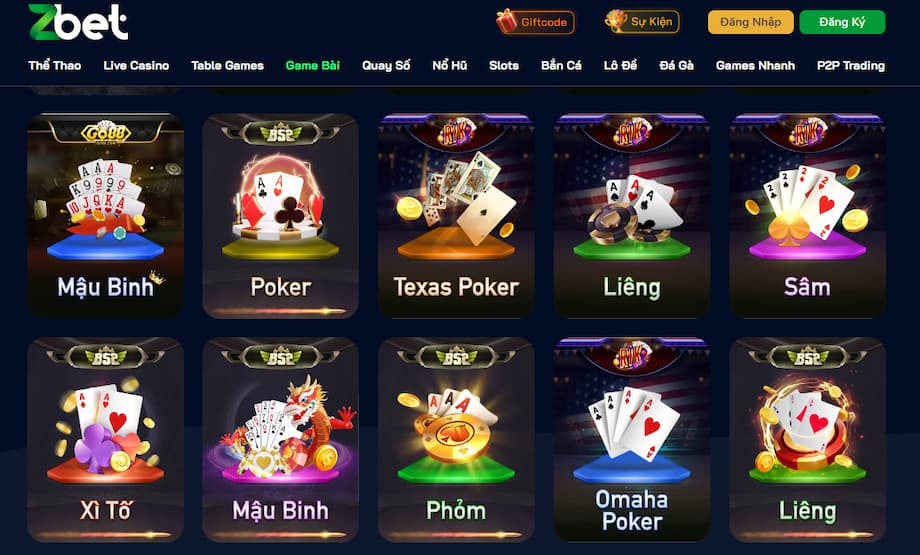 ZBET Zbet sở hữu kho game bài đa dạng
